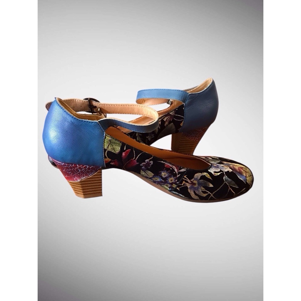 SOCOFY WOMEN'S LEATHER FLORAL MARY JANE STRAP PUMP HEELS SHOES SIZE 41 US 10.5 - Picture 6 of 9